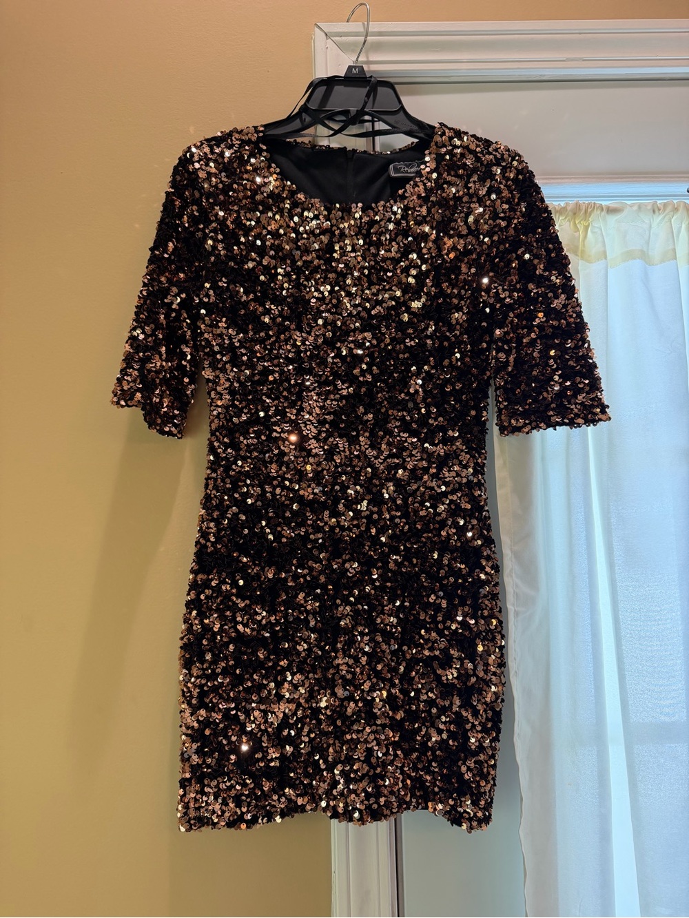Women's Rose Gold Sequin Mini Dress with Short Sleeves